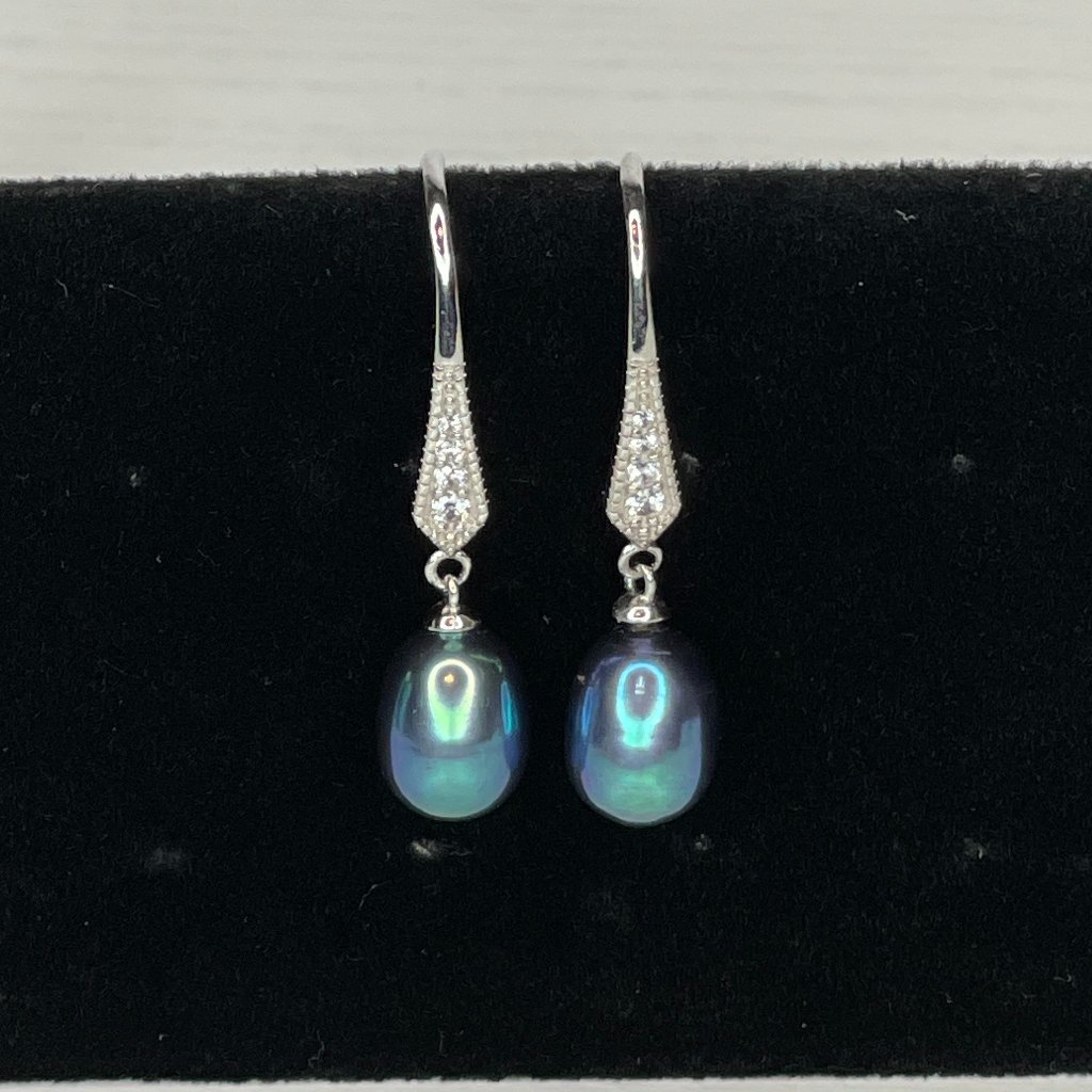 Peacock Rice Pearl Cz 925 Sterling Silver Drop Earrings Handmade 60$